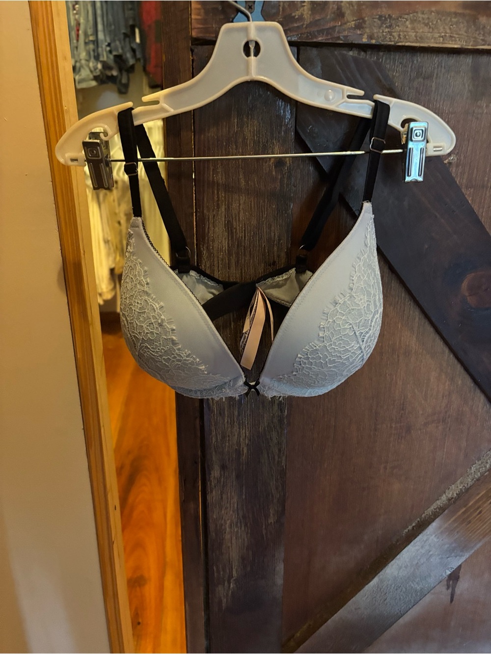 Victoria's Secret Light blue Lace Bra with Black Straps